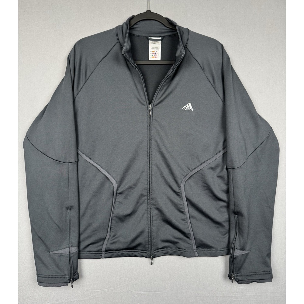 Vintage Adidas Gray Zip Track Jacket Womens XL White Embroidered Logo 2000s Y2K